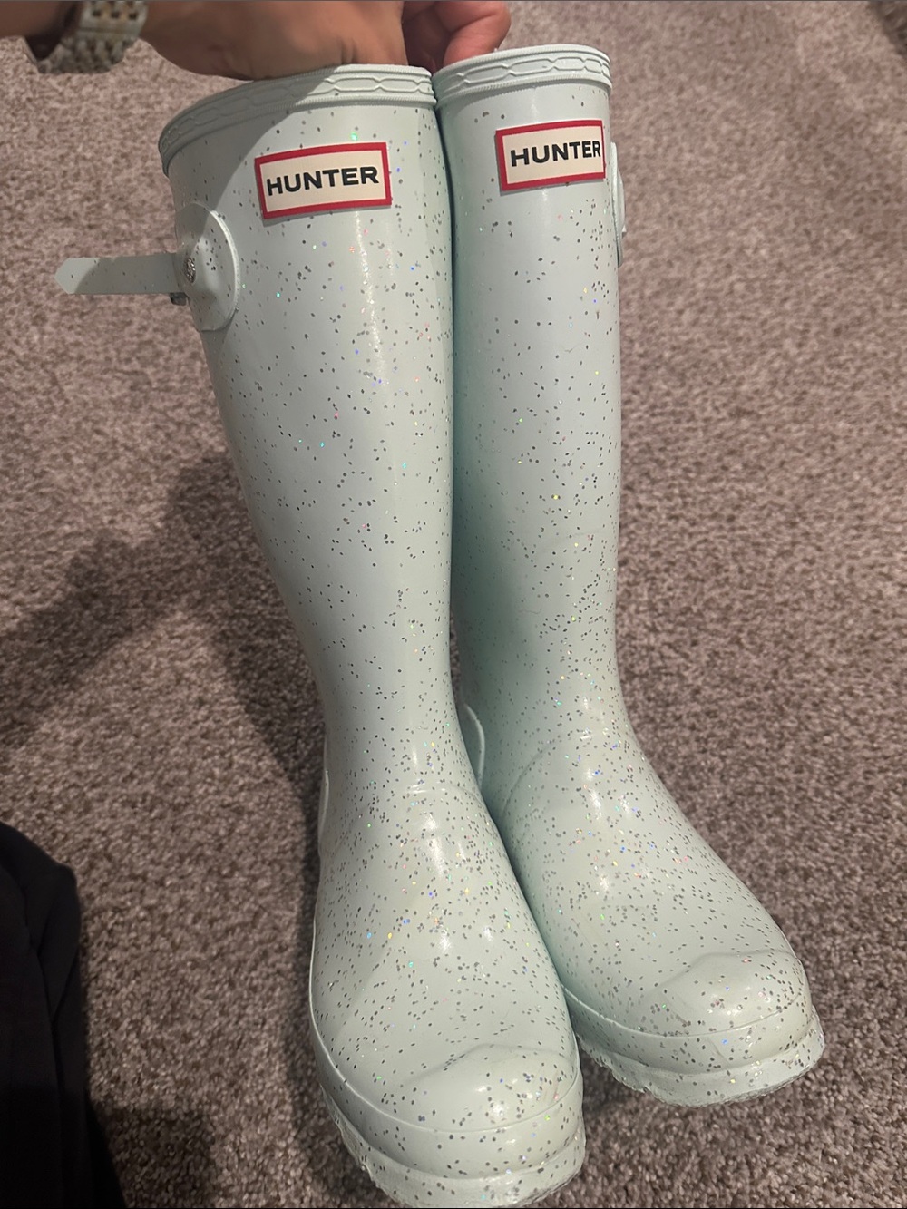 Hunter Pale Blue Glitter Tall Rain Boots